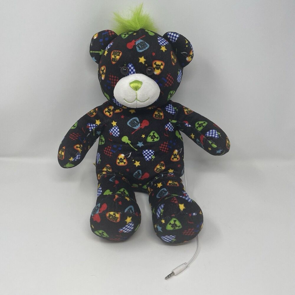 Build A Bear Punk Rock Plush‎ Bear 16” Green Mohawk Audio Speaker